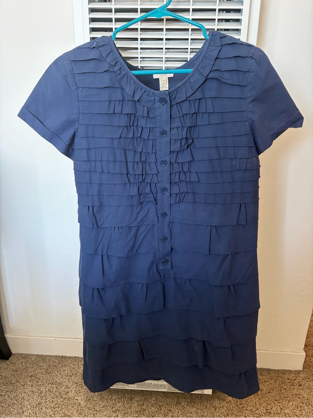 J. Crew Navy Tiered Ruffle Button-Front Mini Dress